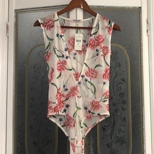 Floral deep -V Bodysuit